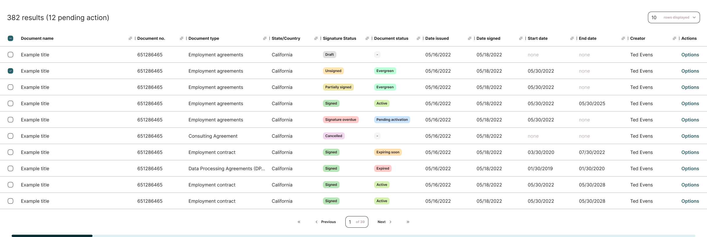 table with search results